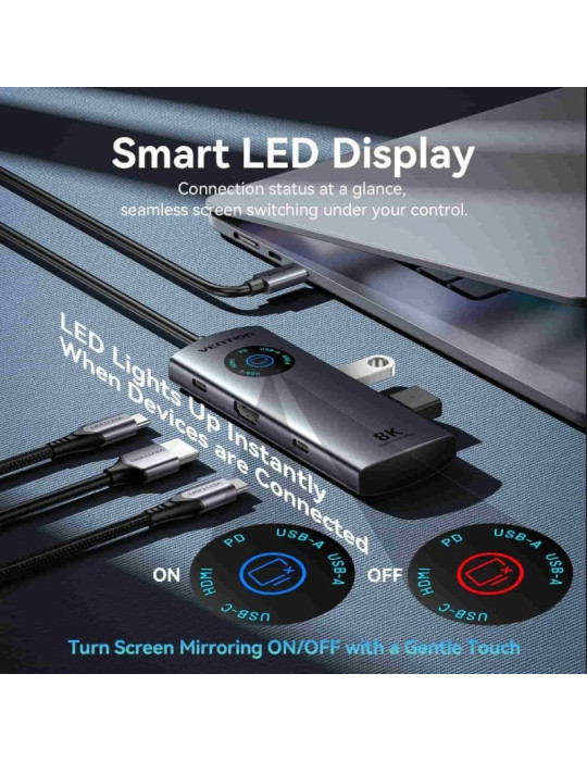 Docking USB Tipo-C Vention TQXHB/ 2xUSB/ 1xUSB Tipo-C/ 1xHDMI/ 1xUSB Tipo-C PD/ Gris