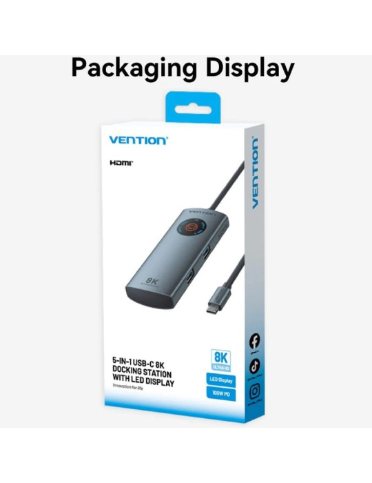 Docking USB Tipo-C Vention TQXHB/ 2xUSB/ 1xUSB Tipo-C/ 1xHDMI/ 1xUSB Tipo-C PD/ Gris