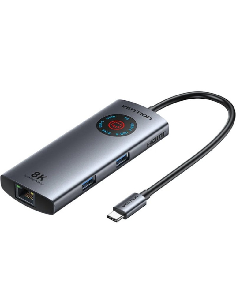 Docking USB Tipo-C Vention TQZHB/ RJ45/ 2xUSB/ 1xUSB Tipo-C/ 1xHDMI/ 1xUSB Tipo-C PD/ Gris