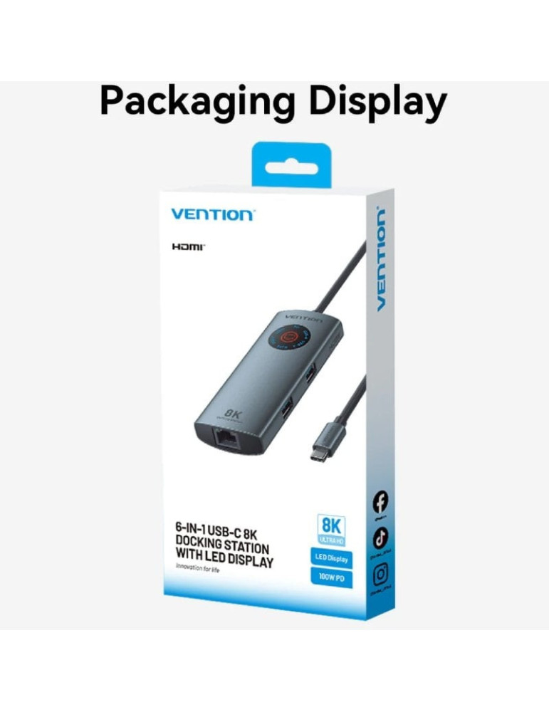 Docking USB Tipo-C Vention TQZHB/ RJ45/ 2xUSB/ 1xUSB Tipo-C/ 1xHDMI/ 1xUSB Tipo-C PD/ Gris