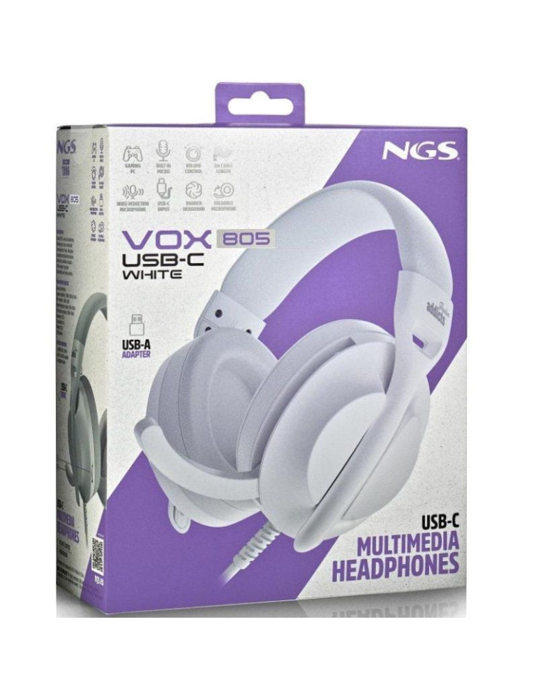 Auriculares NGS VOX805 USB-C/ con Micrófono/ USB Tipo-C/ Blancos