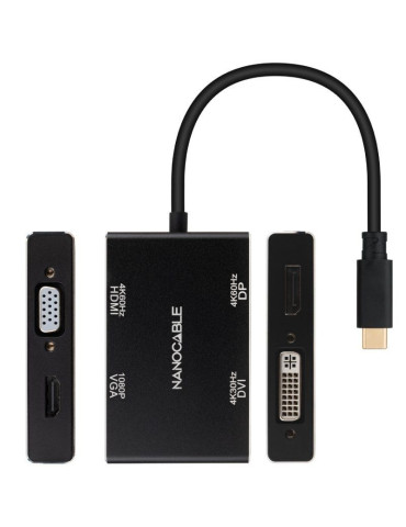 Conversor Nanocable 10.16.4307/ USB Tipo-C Macho - VGA Hembra/ DVI Hembra/ HDMI Hembra/ DisplayPort Hembra/ 10cm/ Negro 2