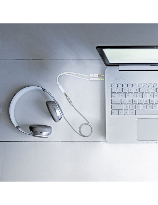 Cable Estéreo Nanocable 10.24.1203/ Jack 3.5 Hembra - 2x Jack 3.5 Macho/ 20cm/ Blanco