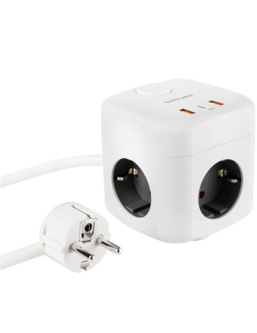 Regleta Nanocable 10.37.0011/ 3 Tomas de corriente/ 2 USB - 1 USB Tipo-C/ Cable 1.4m/ Blanca