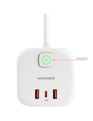 Regleta Nanocable 10.37.0011/ 3 Tomas de corriente/ 2 USB - 1 USB Tipo-C/ Cable 1.4m/ Blanca 2