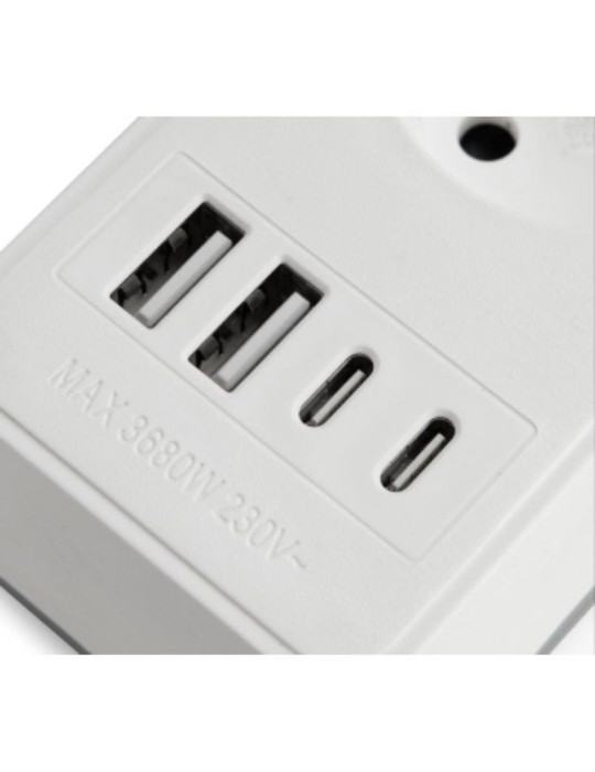 Regleta con Interruptor Orbegozo EN 3100/ 3 Tomas de Corriente/ 2 USB/ 2 USB Tipo-C/ Cable 1.4m/ Blanca