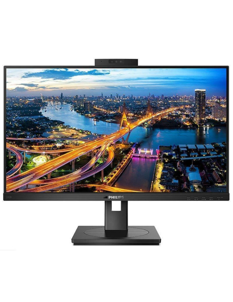 Monitor Profesional Philips 242B1H 23.8"/ Full HD/ Webcam/ Multimedia/ Regulable en altura/ Negro