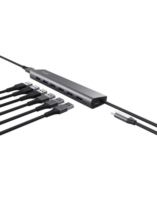 Hub USB 3.2 Gen1 Trust Halyx/ 7xUSB/ 1xUSB-C/ Gris