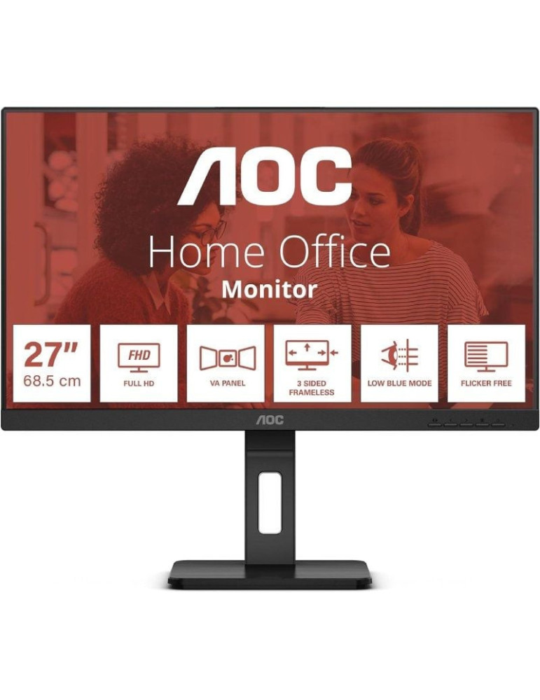 Monitor Profesional AOC 27E3QAF 27"/ Full HD/ Multimedia/ Regulable en altura/ Negro