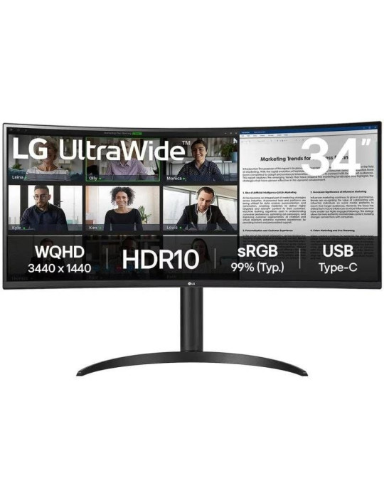 Monitor Profesional Ultrapanorámico Curvo LG 34WR55QK-B 34"/ WQHD/ Regulable en altura/ Negro