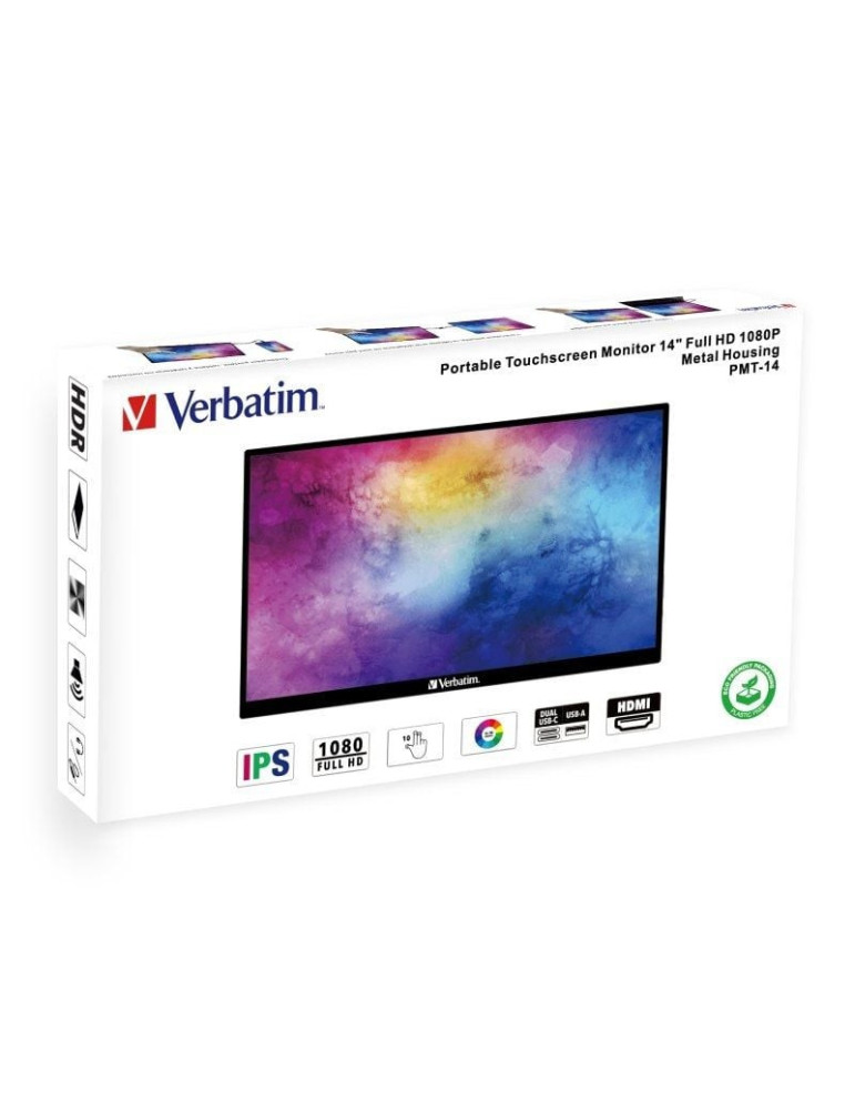 Monitor Portátil Táctil Verbatim PMT-14 14"/ Full HD/ Multimedia/ Negro