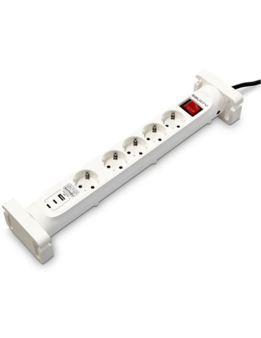 Regleta con interruptor Salicru SAFE 5S+/ 4 Tomas de corriente/ 1 Master/ 2 USB Tipo-C/ 1 USB/ Cable 1.4m/ Blanca