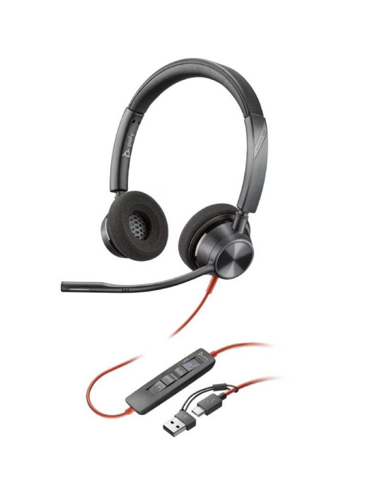 Auriculares Poly Blackwire 3320 para Microsoft Teams USB-C + Adaptador USB-C/A/ con Micrófono/ USB Tipo-C/ Negros