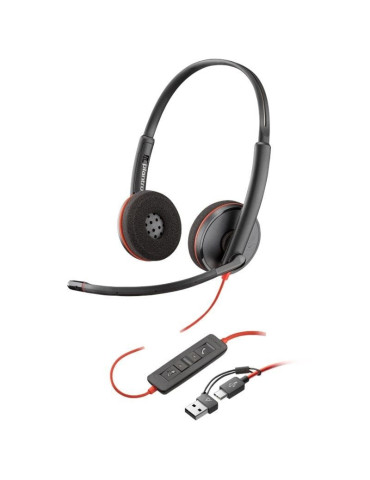 Auriculares Poly Blackwire 3220 + Adaptador USB-C/A/ con Micrófono/ USB Tipo-C/ Bulk/ Negros