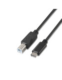 Cable USB 2.0  Impresora Aisens A107-0054/ USB Tipo-C Macho - USB Tipo-B Macho/ 480Mbps/ 2m/ Negro