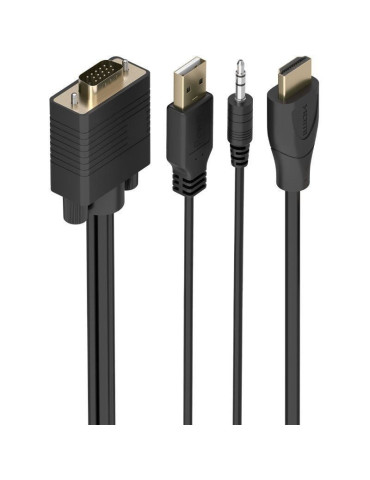 Cable Conversor Aisens A115-1009 SVGA Macho - USB Macho/ Jack Macho - HDMI Macho/ 2m/ Negro