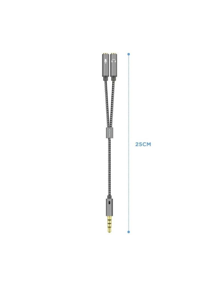 Cable Estéreo Aisens A128-0415/ Jack 3.5 Macho - 2x Jack 3.5 Hembra/ 25cm/ Gris