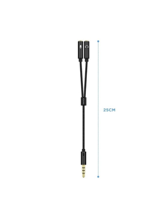 Cable Estéreo Aisens A128-0416/ Jack 3.5 Macho - 2x Jack 3.5 Hembra/ 25cm/ Negro