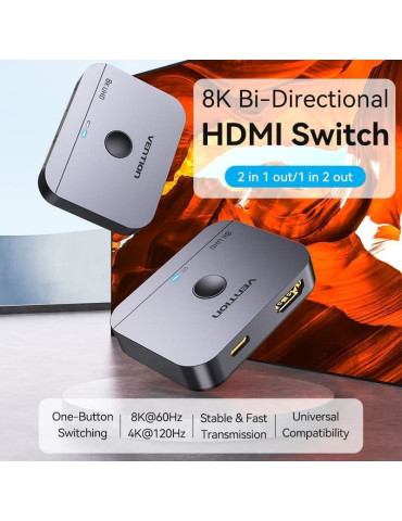 Switch Conmutador 8K HDMI 2.1 Bidireccional Vention AKPH0 HDMI Hembra/USB-C Hembra - 2x HDMI Hembra 2