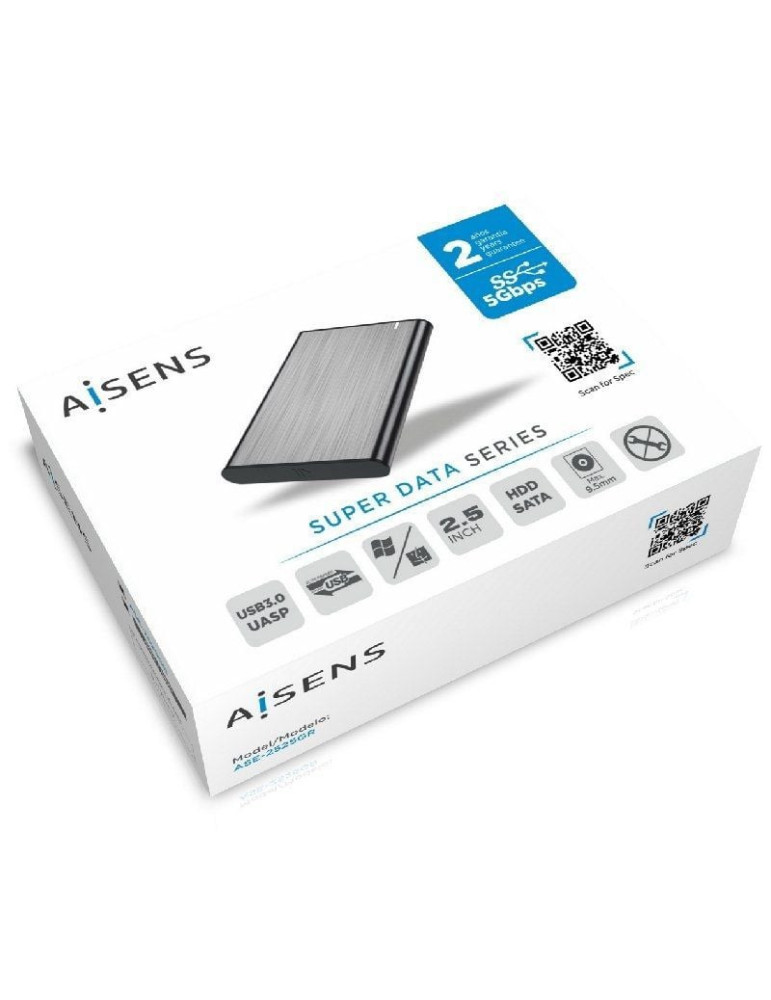 Caja Externa para Disco Duro de 2.5" Aisens ASE-2525GR/ USB 3.1/ Sin tornillos