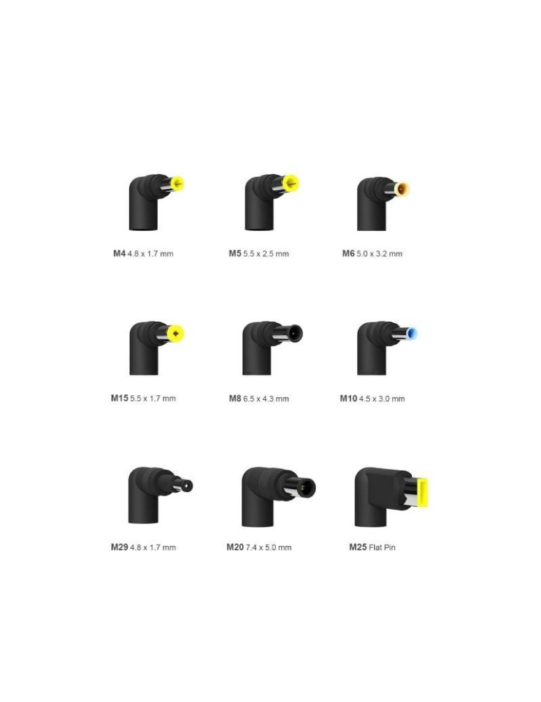 Cargador de Portátil Aisens ASLC-65WAUTO-BK/ 65W/ 1xUSB QC3.0/ Automático/ 9 Conectores/ Voltaje 18.5-20V