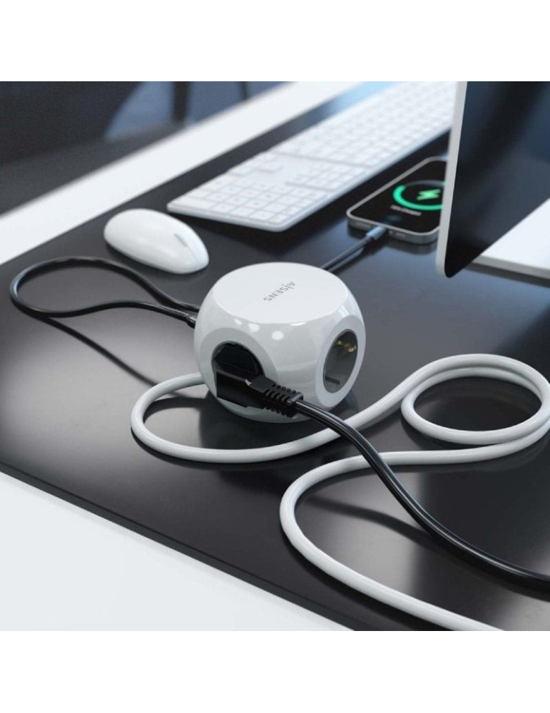 Regleta con Interruptor Aisens ASPS-2A2C04-W/ 3 Tomas de Corriente/ 2 USB Tipo-C/ 2 USB/ Cable 1.4m/ Blanco