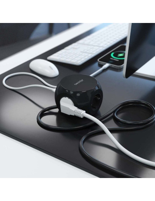 Regleta con Interruptor Aisens ASPS-2A2C05-BK/ 3 Tomas de Corriente/ 2 USB Tipo-C/ 2 USB/ Cable 1.4m/ Negro
