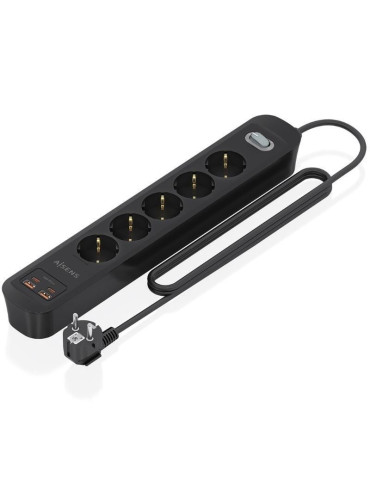 Regleta con Interruptor Aisens ASPS-2A2C15-BK/ 5 Tomas de Corriente/ 2 USB - 2 USB Tipo-C/ Cable 1.4m/ Negro