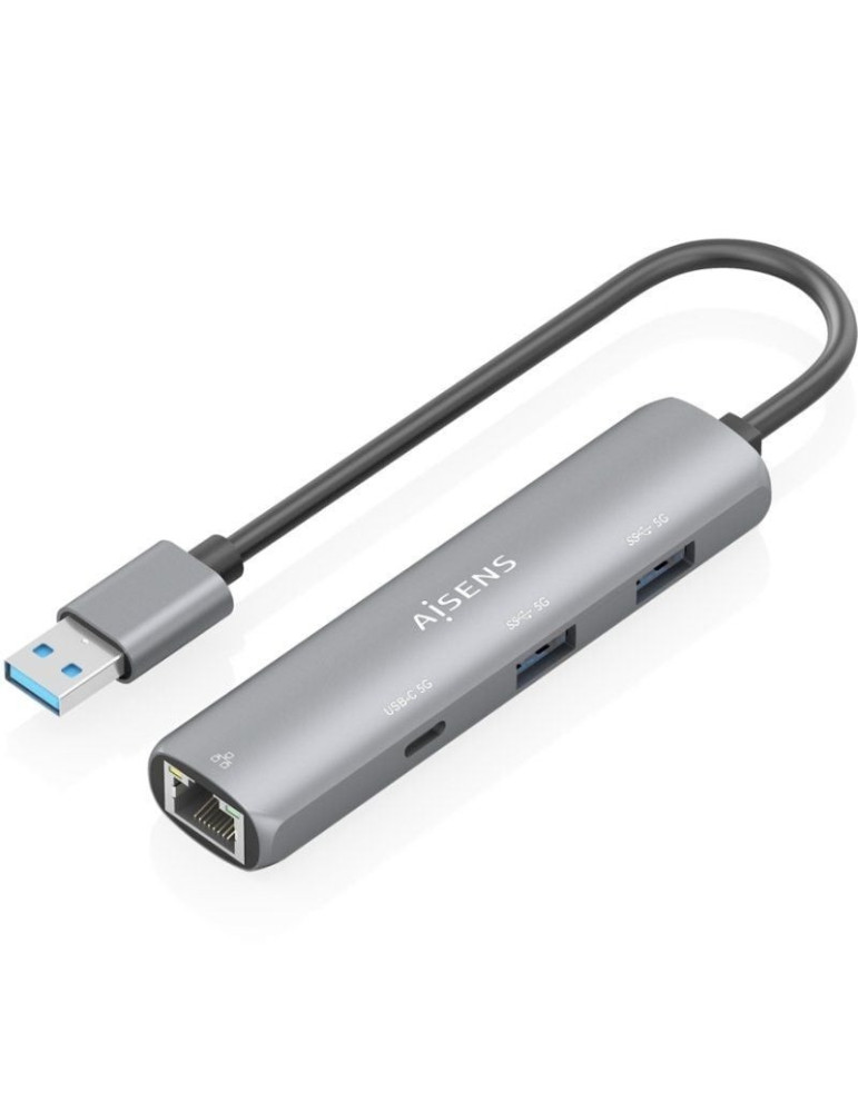 Hub USB Aisens ASUC-4P035-GR/ 1xUSB Tipo-C/ 2xUSB/ 1xRJ45/ Gris