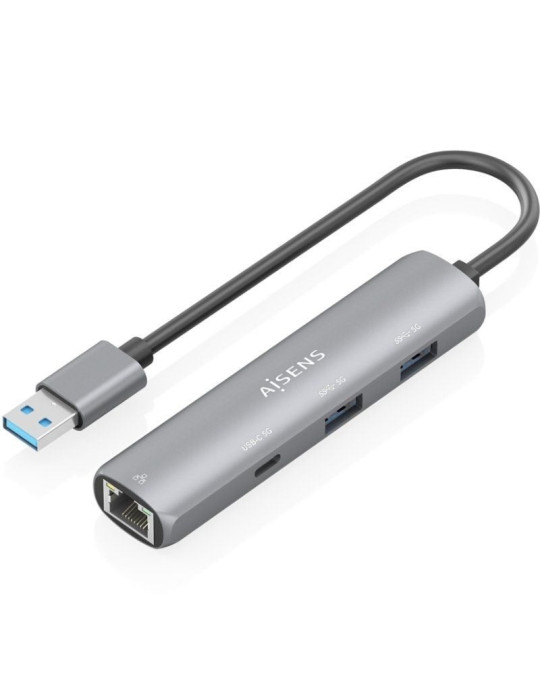 Hub USB Aisens ASUC-4P035-GR/ 1xUSB Tipo-C/ 2xUSB/ 1xRJ45/ Gris