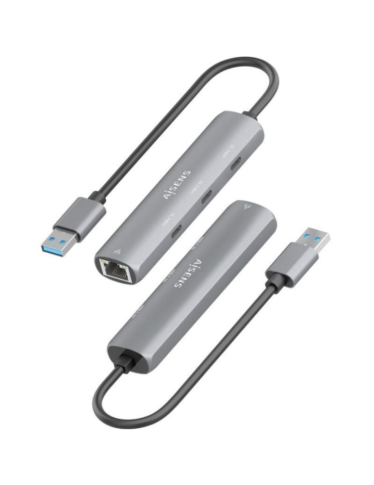 Hub USB Aisens ASUC-4P037-GR/ 3xUSB Tipo-C/ 1xRJ45/ Gris