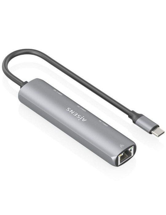 Hub USB Tipo-C Aisens ASUC-4P041-GR/ 3xUSB Tipo-C/ 1xRJ45/ Gris