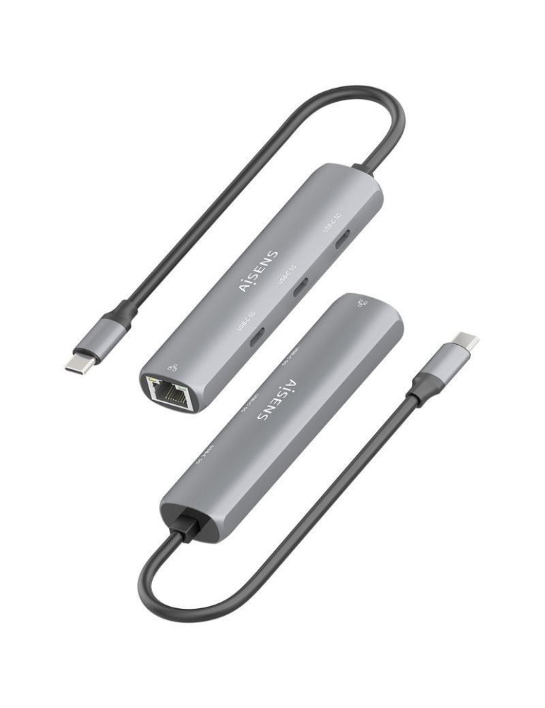 Hub USB Tipo-C Aisens ASUC-4P041-GR/ 3xUSB Tipo-C/ 1xRJ45/ Gris
