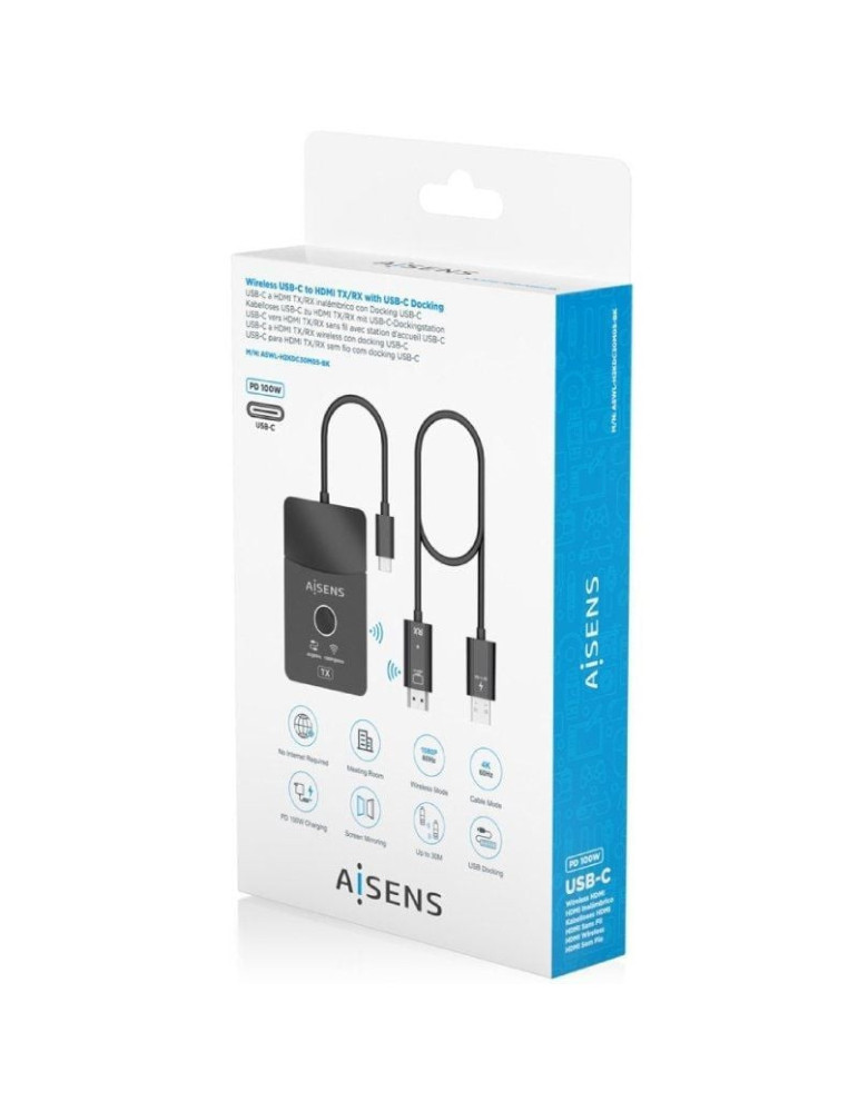 Adaptador/Transmisor de vídeo inalámbrico USB Tipo-C - HDMI Aisens ASWL-H2KDC30M05-BK/ 100W