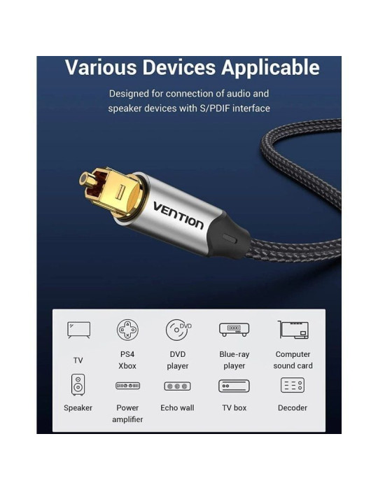 Cable de Audio de Fibra óptica Vention BAVHN/ 15m/ Gris