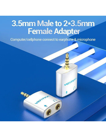 Adaptador Audio Vention BDBW0/ Jack 3.5 Macho - 2x Jack 3.5 Hembra/ Blanco 2