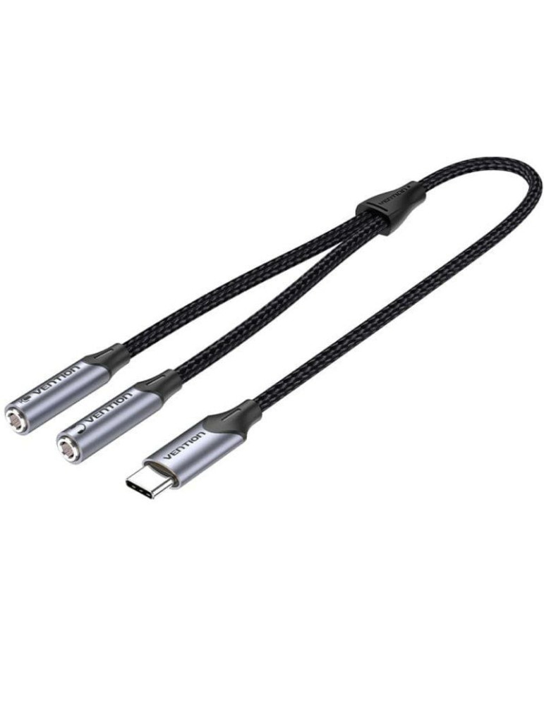Cable Conversor USB Tipo-C Vention BGPHY/ USB Tipo-C Macho - 2x Jack 3.5 Hembra/ 30cm/ Gris