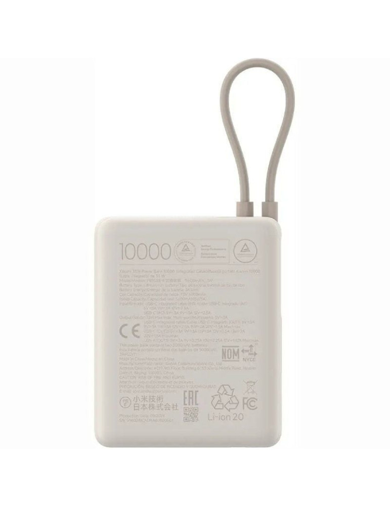 Powerbank 10000mAh Xiaomi 33W Power Bank Integrated Cable/ 33W/ Beige/ Incluye Cable USB Tipo-C