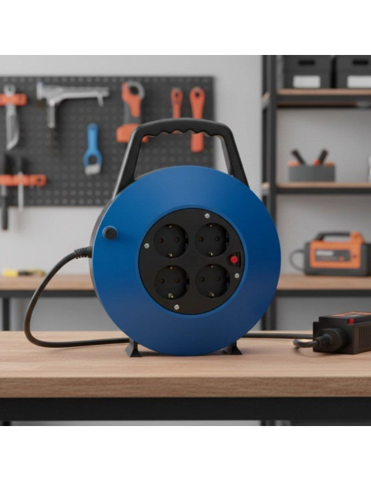 Regleta enrollable Phasak BN 3411/ 4 Tomas de Corriente/ Cable 10m/ Azul
