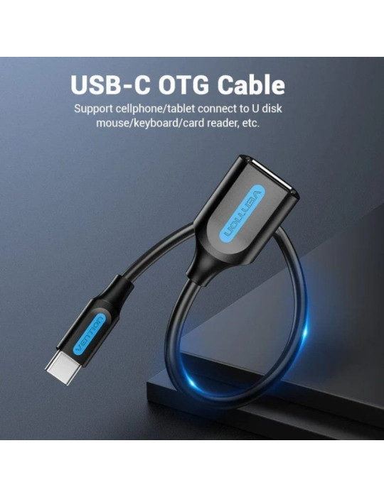 Cable USB 2.0 Vention CCSBB/ USB Tipo-C Macho - USB Hembra/ 15cm/ 480Mbps/ Negro