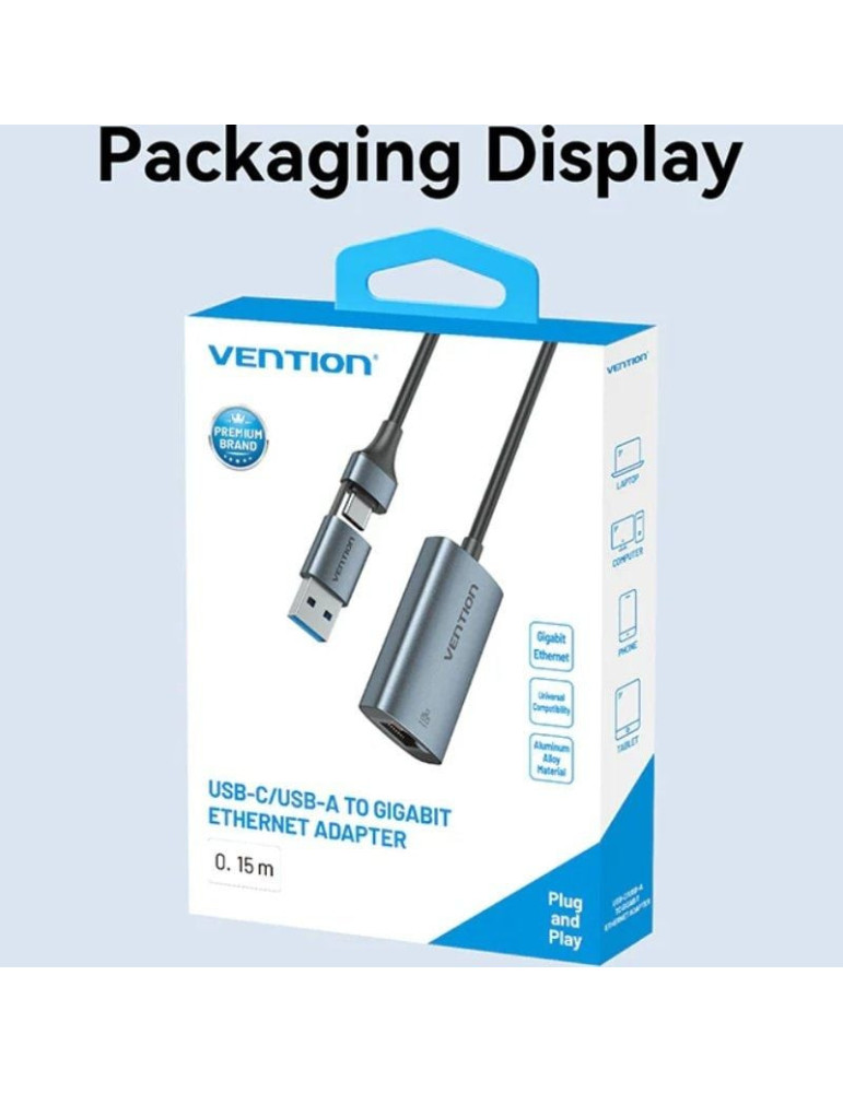 Adaptador USB/USB Tipo-C - RJ45 Vention CFQHB/ 1000Mbps