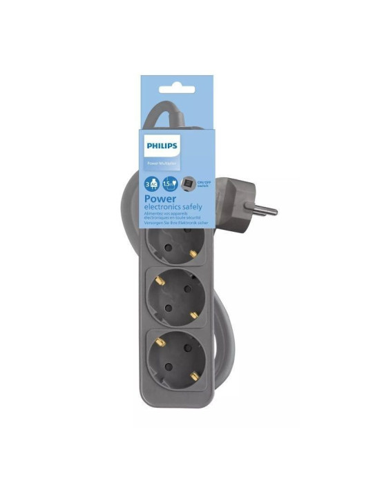 Regleta con Interruptor Philips CHP2134G/ 3 Tomas de corriente/ Cable 1.5m/ Gris