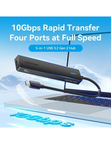 Hub USB Tipo-C 3.2 Vention CHYBB/ 2xUSB Tipo-C 3.2/ 2xUSB 3.2/ 1xUSB Tipo-C 2