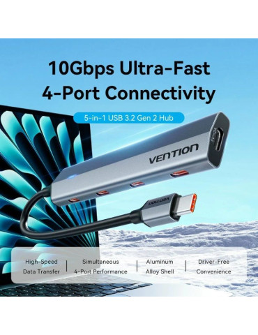 Hub USB Tipo-C 3.2 Vention CKYHB/ 4xUSB Tipo-C/ 1xUSB Tipo-C PD 2