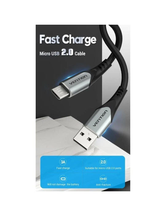 Cable USB 2.0 Vention COAHG/ USB Macho - MicroUSB Macho/ 480Mbps/ 1.5m/ Gris