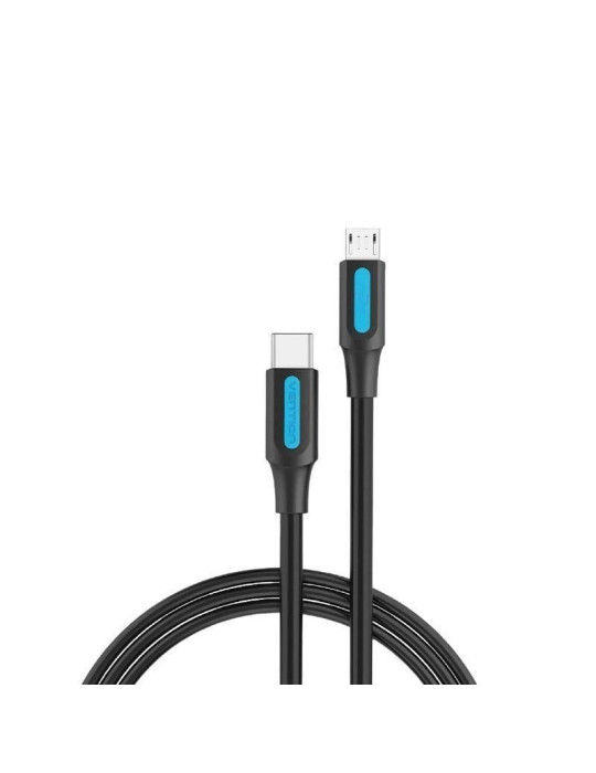 Cable USB 2.0 Tipo-C Vention COVBD/ USB Tipo-C Macho - MicroUSB Macho/ 480Mbps/ 50cm/ Negro