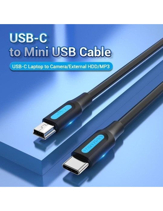 Cable USB 2.0 Tipo-C Vention COWBD/ USB Tipo-C Macho - MiniUSB Macho/ 480Mbps/ 50cm/ Negro