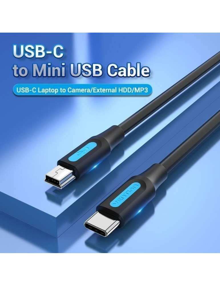 Cable USB 2.0 Tipo-C Vention COWBF/ USB Tipo-C Macho - MiniUSB Macho/ 480Mbps/ 1m/ Negro