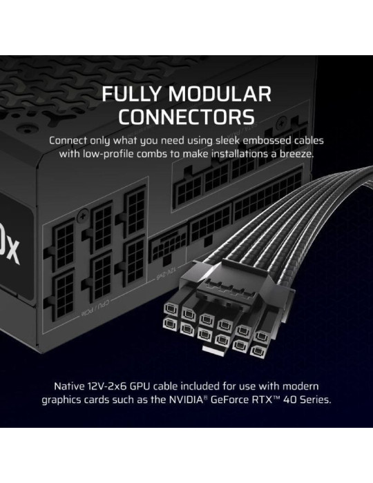 Fuente de Alimentación Corsair RM1000X/ 1000W/ Ventilador 14cm/ ATX 3.1/ PCIe 5.1/ Cybenetics Gold