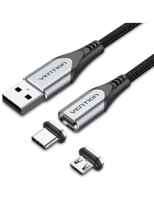 Cable de Carga Magnético USB Tipo-C con Adaptador MicroUSB Vention CQMHD/ MicroUSB Macho - USB Tipo-C Macho/ USB Macho/ Hasta 60